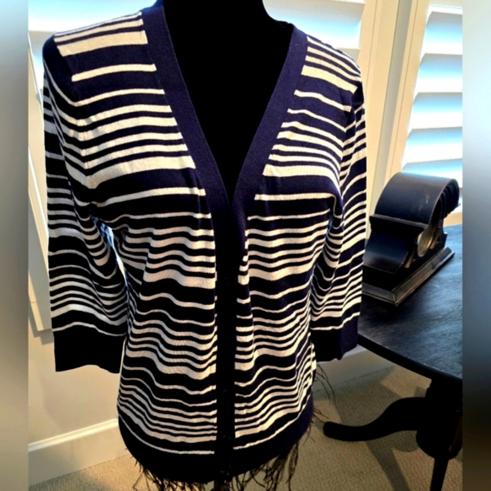 Gap Navy and White Striped Cardigan